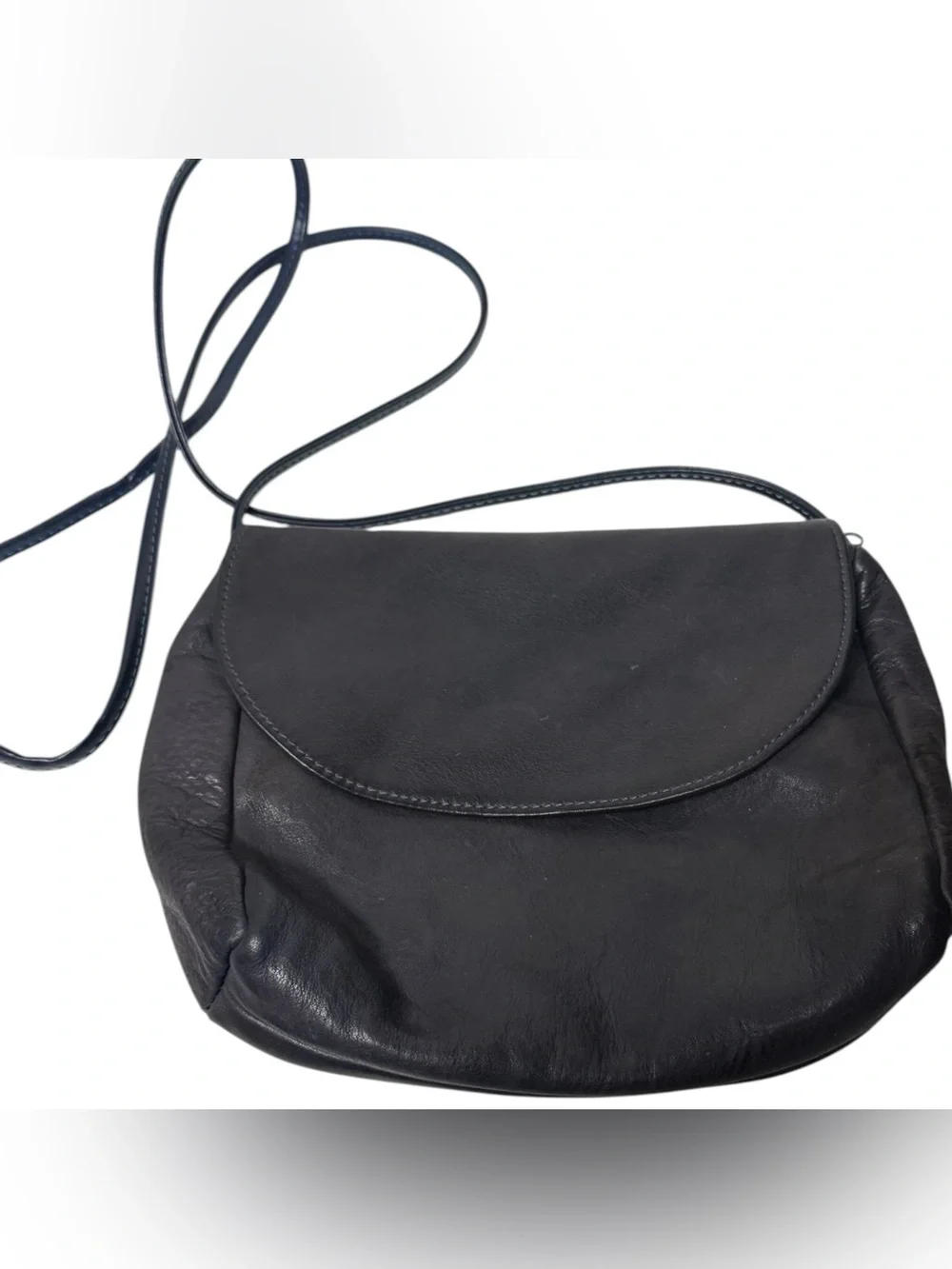Vintage 80s Howard's Leathers Navy Pebbled Leather Shoulder Flap Bag Minimalist